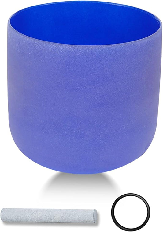 432HZ 7 Inchs Frosted Crystal Singing Bowl Set for Meditation Healing Yoga Chakra Quartz Crystal Sound Bowls with Heavy Duty Carry Case and Rubber Mallet,Suede Striker,O-rings