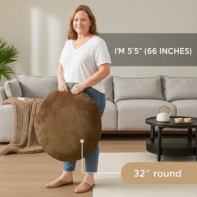 Codi Meditation Cushions Set of 2 – Large Round Floor Pillows for Adults with Removable Washable Cover, Soft and Supportive Floor Cushion for Yoga, Seating and Dog Bed, 32 inch - Coffee