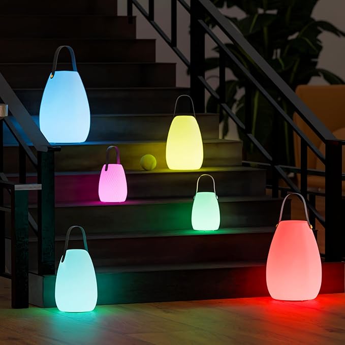 uuffoo Portable Outdoor Table Lamp - Dimmable Rechargeable Night Lights w/Remote and 7 RGB Colors, IP44 Water-Resistant Hanging Lantern for Patio, Tent, Bedroom, Garden, Emergency
