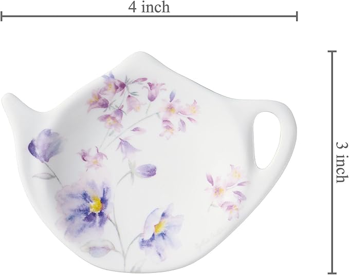 Supreme Housewares Lavender Tea Bag Holders, Teapot Shaped Tea Bag Coasters Spoon Rests Saucer Seasoning Dish Set, Purple, 4 x 3 Inch, Set of 4