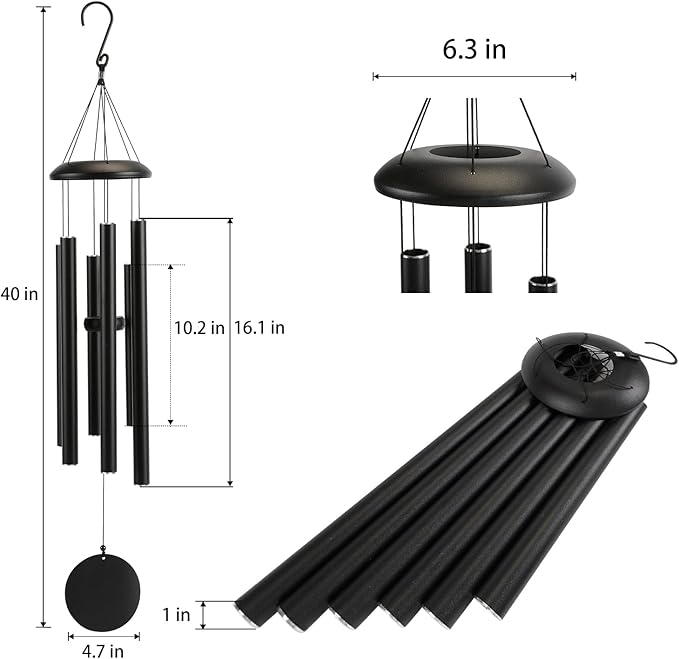 Christmas Decor Gift Large 40" Wind-Chimes-Outdoor-Deep-Tone, Soothing Melodic Tones Windchimes, Wind Chimes for Outside, Black Memorial Wind Chime Best Gift for Mom Women Grandma Neighbors