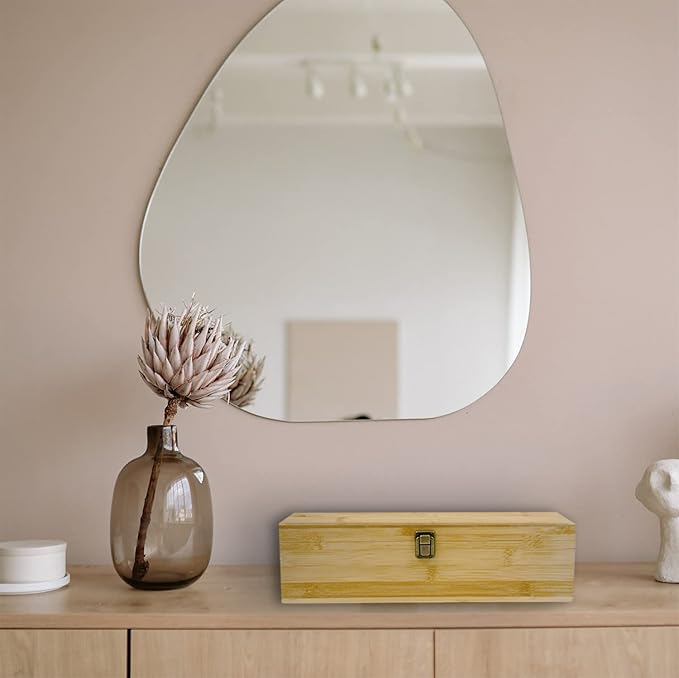 Bamboo Tea Organizer Box Chemical Free Eco-Friendly Big, Tall, Adjustable Cubbies Natural Wooden Storage Chest (4-Slot Across 14.3"x 4.4" x 4.2")