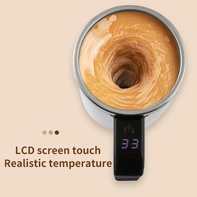 Electric Coffee Mug with a Built-in LCD Thermometer, Electric Self Stirring Coffee Mug Mixer for Desk, Automatic Magnetic Rechargeable Warmer, Travel Cup with Lid for Milk, Cocoa (2pcs-3)