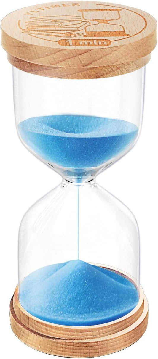 1 Minute Sand Timer, Wooden Sand Clock for Kids, Wood Hourglass, Small Sandglass 1 Min for Classroom, Game, Decorative, Toothbrush (Blue)