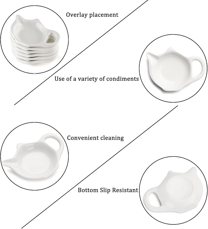 Tea Bag Holder for Used Tea Bag Teapot Shaped Tea Bag Coasters Tea Bag Saucers Set of 6- Keep Your Tea Time Tidy and Organized, White