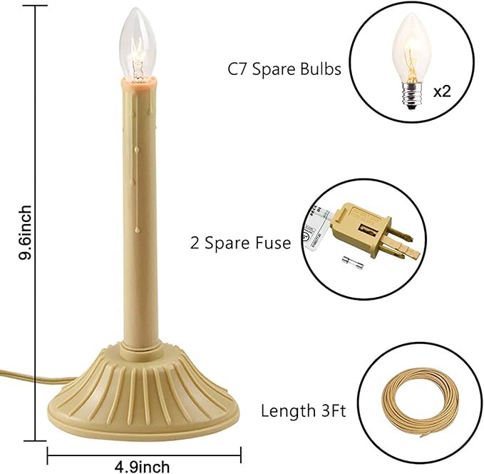 1 Light Electric Window Candles, Pack of 2 Christmas Candle Lights with 4 C7 Clear Bulbs(2 Spare), Plug in Electric Candles for Window Christmas Weddings Home Table Decorotions, Ivory