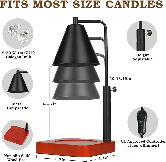 Modern Candle Warmer Lamp with Timer, Black Candle Lamp Warmer for Jar Candles, Birthday Gifts for Men, Dad, Women, Mom, Adjustable Metal Candle Lamp Dimmable, Christmas Gifts, Vintage Home Decor