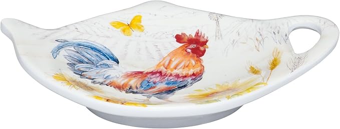 Supreme Housewares Sunshine Rooster Tea Bag Holders, Teapot Shaped Tea Bag Coasters Spoon Rests Saucer Seasoning Dish Set, Multicolor, 4 x 3 Inch, Set of 4