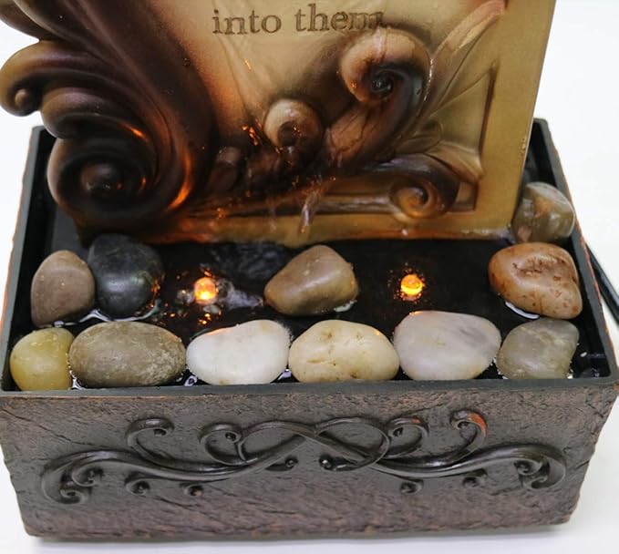 Nature's Mark 9" H Inspirational Tabletop Water Fountain with Natural River Rocks and LED Lights (Power Cord Attached)