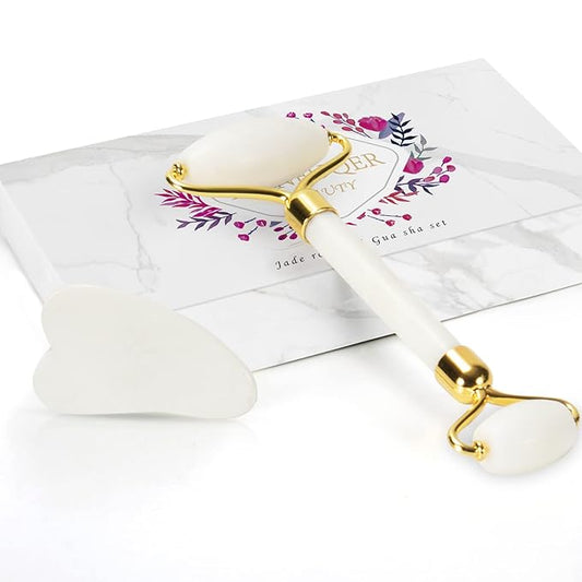 Gua Sha Facial Massage Tool & Jade Roller Set, Facial Massager for Face, Neck, Back, Arms, Legs, Eye,SPA Gifts for Women Gua Sha Facial Massager Reduce Puffiness and Improve Wrinkles