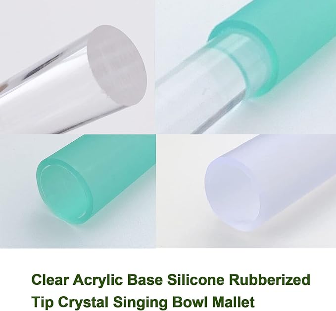 Singing Bowl Mallet Clear Acrylic Base Rubber Striker Mallet for Playing Quartz Crystal Singing Bowl with Bundle Pocket (Green)