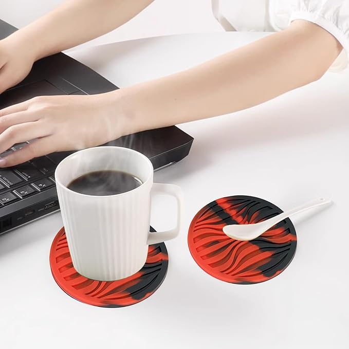 2 Packs Silicone Coaster Set of 6 Pieces with Silicone Cup Holder,Drinking Coasters, Cup Mat for Drinks,Live for Hot or Cold Drink Thickened, Non-Slip, Non-Stick, Deep Tray (2 Packs)