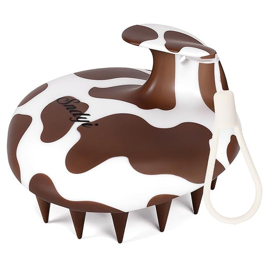 Sndyi Cow Print Scalp Massager Hair Growth, Cow Hair Scalp Scrubber with Scalp-Friendly Silicone Bristles, Scalp Exfoliator/Shampoo Brush, Perfect for Hair Treatment & Scalp Care, Cute Cow Print Stuff