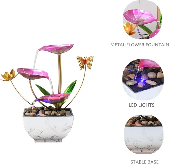 Pink Tabletop Water Fountain, Fall Decor USB Desktop Sleep Waterfall, Women Office Decor, Zen Garden for Desk，Thanksgiving Gift