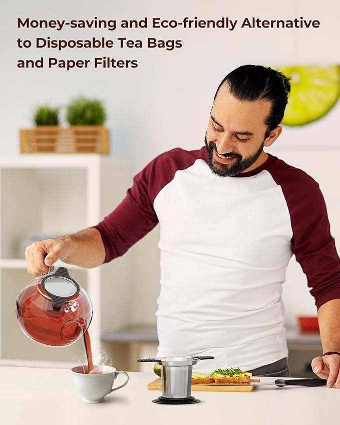 Reinmoson 2 Pack Large Tea Strainers& Filters for Loose Tea Single Cup, 304 Stainless Steel and Food Grade Silicone Extra Fine Mesh Tea Infusers