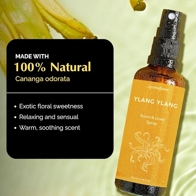 Ylang Ylang Room, Linen & Pillow Spray by Aromafume | 100ml/3.38 fl oz | with Ylang Ylang Essential Oil | Aromatherapy Spray | Mist for Bedding, Fabrics