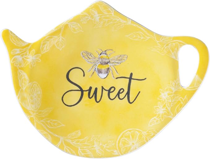 Supreme Housewares Sweet Bee Tea Bag Holders, Teapot Shaped Tea Bag Coasters Spoon Rests Saucer Seasoning Dish Set, Yellow, 4 x 3 Inch, Set of 4