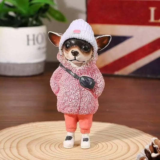 Cute Resin Backpack Dog Crafts Living Room Desktop Decorations,Handmade Casual Small Resin Animal Statue Ornament Home Decor Light Pink