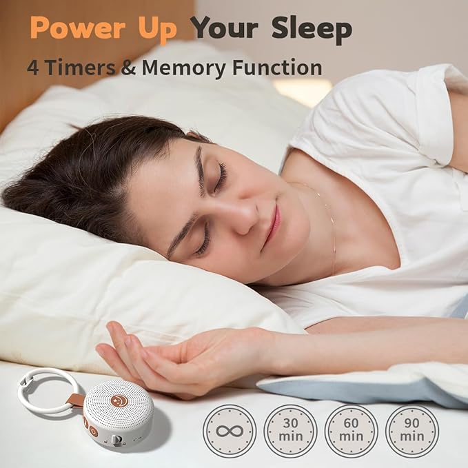 Mini Sound Machine Portable Baby White Noise Machine Brown Noise Machine 30 Soothing Sounds for Kids Adults Auto-Off Timer 32 Volume Levels Battery Sleep Machine for Home Office Privacy