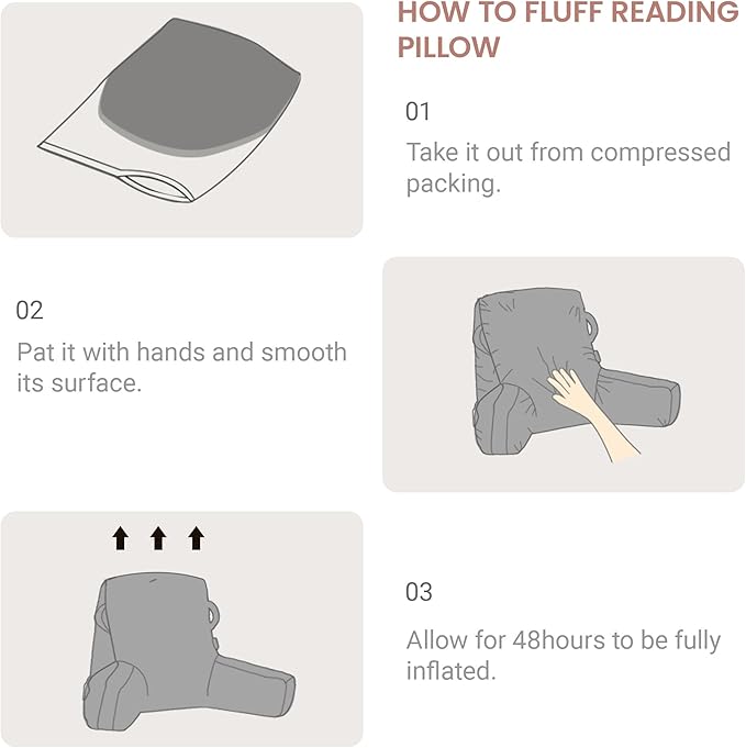 Portable Comfy Reading Pillows for Bed Sitting Up(Pink Oeko-Tex), Velvet Back Pillow with Arms & Pockets for Adults, Support Memory Foam Bed Pillow for Dorm/Reading/Watching/Gaming