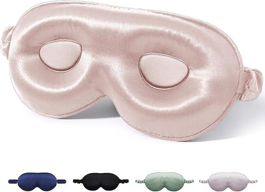 100% Mulberry Silk Sleep Mask for Unisex, 22 Momme 3D Silk Contoured Eye Mask, Breathable Light Blocking Blindfold with Adjustable Strap, Blackout Eye Cover for Travel, Pink