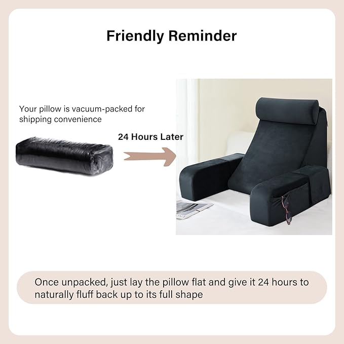 ENITYA Reading Pillow for Sitting in Bed Adult, 21" Large Back Pillow for Sitting up, Bed Rest Pillows for Reclining/Watching TV/Reading/Gaming/Resting in Couch or Floor, Black