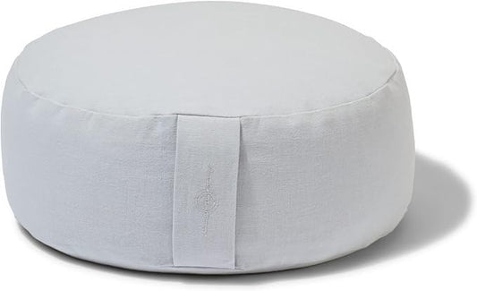Organic Round Meditation Cushion by renoo - Durable Comfortable Cotton, Linen, Hemp - Modern Zafu - Buckwheat Floor Pillow Yoga Bolster in 15 Colors Removable Cover - 15 inches - Pebble
