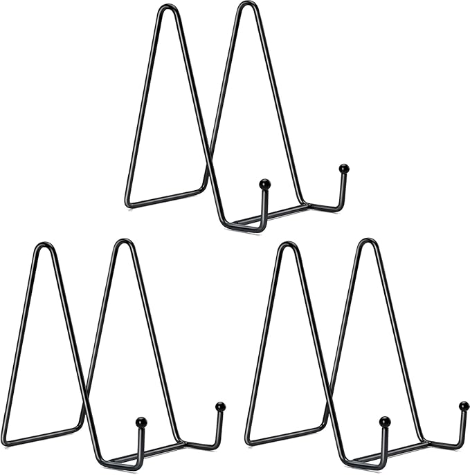 Kruodop 3 Pack 8 Inch Plate Stands for Display, Plate Holder Display Stand, Picture Frame Stand Black Metal Frame Holder Stands for Book,Small Easel,Decorative Plate,Photo and Platter,Tabletop Art