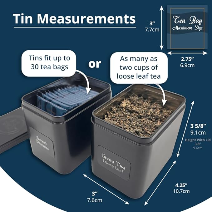 AllSpice Tea Organizer Rack with 9 Tins & 160 Magnetic Labels – Perfect for Bagged & Loose Leaf Tea Organization - Walnut