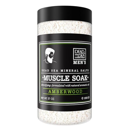 Dead Sea Collection Bath Salts for Men with Amberwood Oil - Muscle Recovery Bath Soak – Mens Pure Dead Sea Salt for Soothing and Relaxing - 37 Oz