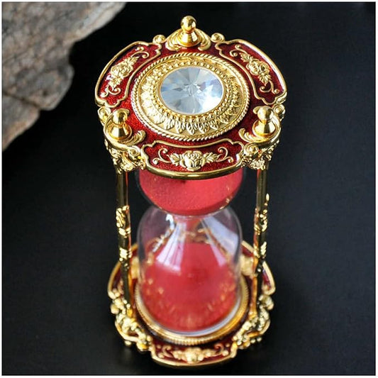 Antique Floral Decorative Hourglass Sand Timer - 15 Minute, Unique Vintage Classic Metal Art Hour Glass for Office Desk Home Decor - Birthday Gift,Red