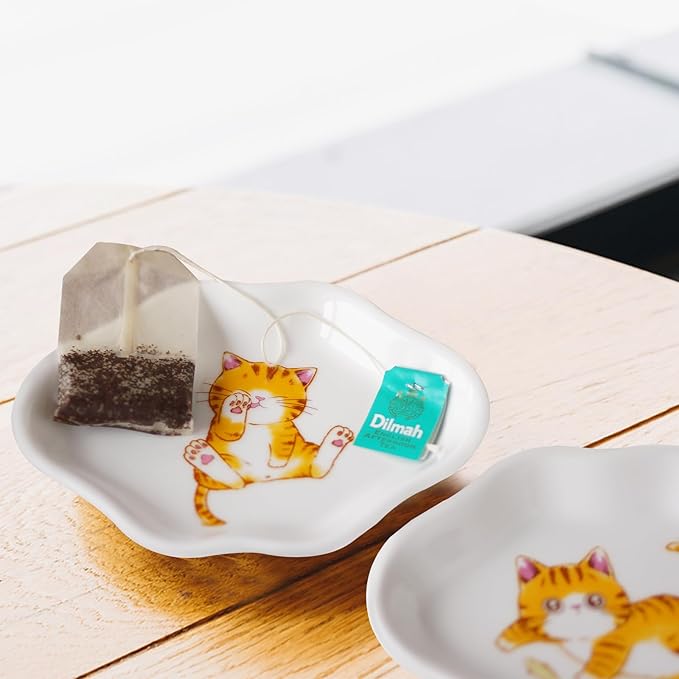 Cinf White Ceramics Tea Bag Coasters Caddy Holder Thanksgiving Set of 4 Cat for Used Tea Bag Spoon Rests Snack Dish