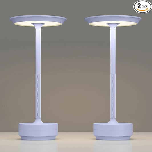 2 Pack Rechargeable Cordless Table Lamps, Portable 5000mAh Outdoor Table Light, 3 Color Stepless Dimming LED Table Lamp with Memory Function, for Home/Dinner/Patio/Restaurant.(Light Purple)