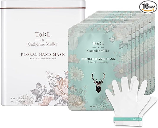 Catherine Muller Floral Hand Mask 8 Pairs, Moisturizing Gloves for Dry Hands with Elder Flower & CICA, Repairing and Nourishing Hand Care Treatment for Cracked, Rough, and Dry Skin, Stocking Stuffers
