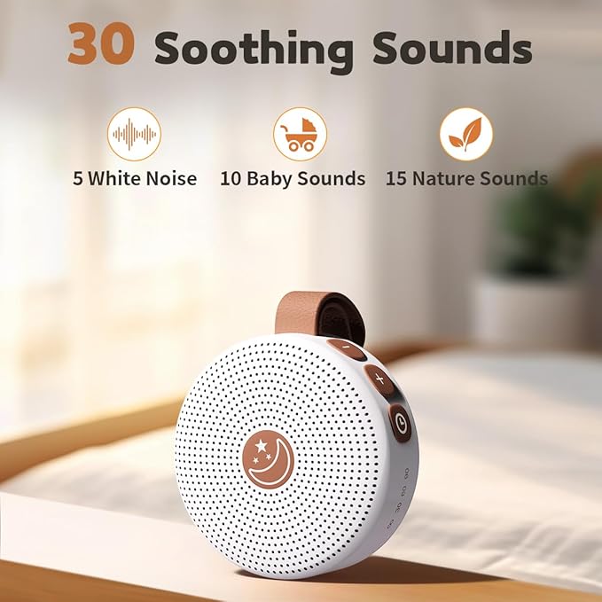 Mini Sound Machine Portable Baby White Noise Machine Brown Noise Machine 30 Soothing Sounds for Kids Adults Auto-Off Timer 32 Volume Levels Battery Sleep Machine for Home Office Privacy