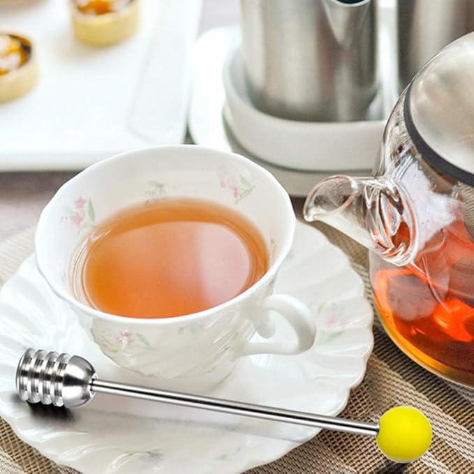 Stainless Steel Honey Dipper Stick 6.3 Inch Honey Wand Server for Honey Pot Dispense Drizzle Honey, Wedding Party Favors, Baby Shower (Yellow)