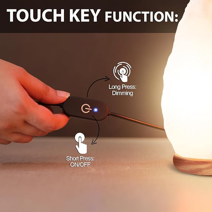 Himalayan Glow White Salt Crystal Lamp, Natural Salt Night Light, Hand Crafted Salt Lamps with Neem Wooden Base, Salts Lamp Bulb,(ETL Certified) Touch Dimmer Switch | 5-7 LBS