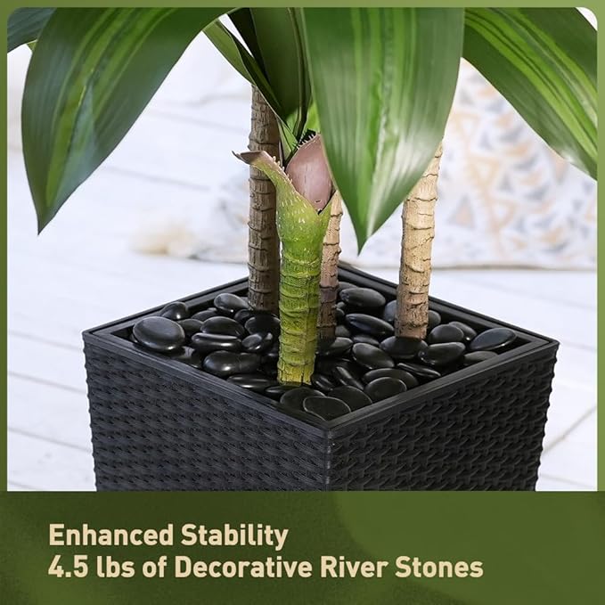 Artificial Dracaena Tree 6FT - Fake Tree with Black Taper Planter & Pebbles - UV Resistant Faux Yucca Tropical Plant - Artificial Trees for Home Office Living Room Decor Indoor Outdoor