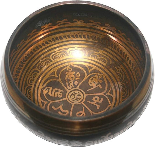 5131 SB 'B' Note Heart Chakra Antique Tibetan Auspicious Symbol Bowl Set ~ Nepal