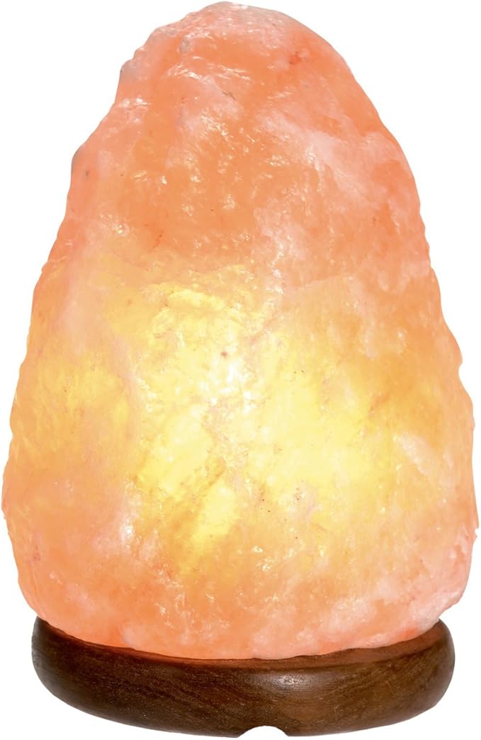 9-11lbs Natural Himalayan Salt Lamp with On/Off Cord & Wooden Base – Hand-Carved Pink Rock Salt Lamp for Home, Office & Relaxation Spaces