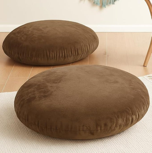 Codi Meditation Cushions Set of 2 – Large Round Floor Pillows for Adults with Removable Washable Cover, Soft and Supportive Floor Cushion for Yoga, Seating and Dog Bed, 32 inch - Coffee