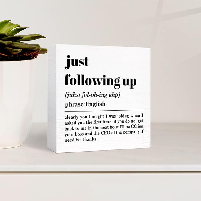 Funny Office Definition Desk Decor,Humorous Office Wood Box Sign Just Following Up Definition Wooden Block Sign for Home Office Cubicle Table Décor,Office Gift for Friend Coworker Employee