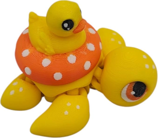 Articulating Turtle Fidget Animal Figurines – Unique 3D Printed Collectibles, Poseable Desk Animals For Adults, Stress Relief and Display Gift (FLOATY DUCK TURTLE)