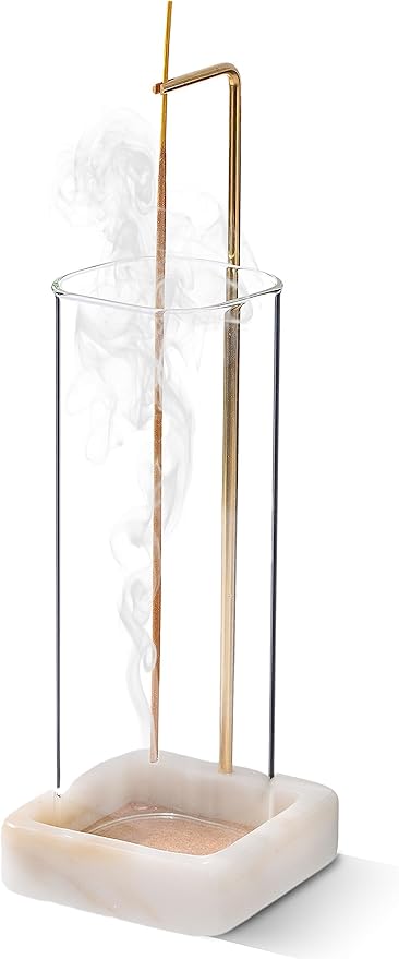 Incense Holder, Unique Marble Incense Stick Holder, 100% Anti-Ash Flying, Brass Incense Holder for Sticks, Incense Burner Holder for Meditation Yoga (White)