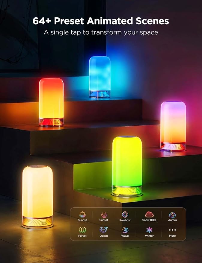 Govee RGBIC Smart Table Lamp 2, Touch Bedside Small Table Lamp Work with Matter, Alexa, LED Desk Lamp with 64 Scene Modes, Color Changing Lamp for Bedroom Living Room Dimmable Night Light(Corded)