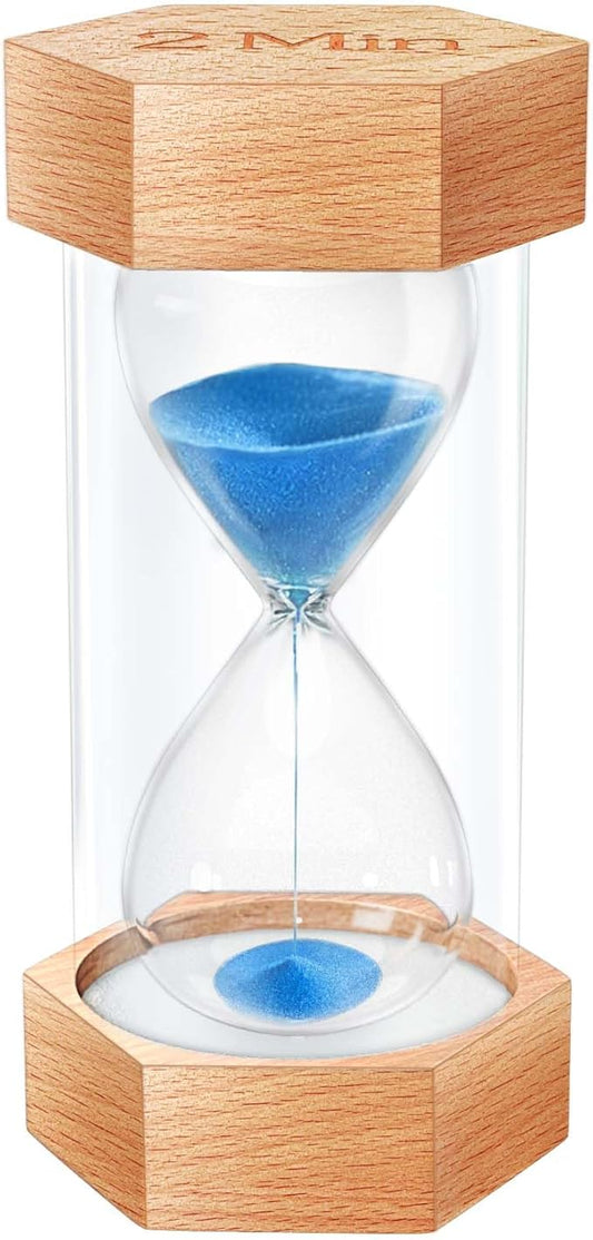 2 Minute Hourglass Sand Timer, Natural Wood Grain Hexagonal Hour Glass Sand Clock 2 Minutes, Reloj De Arena, Large Wooden Sandglass Sand Watçh 2 Min for Rustic Desk Decor, Office, Game, Classroom