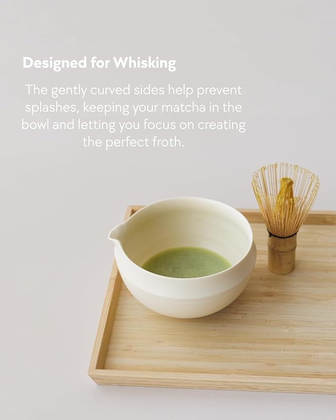 Matcha Set, 5 Pcs Matcha Whisk Set – Elegant Rounded Design Bowl with Folded Rim, Matte Buttercream Glaze, Comfortable to Use, Gift Box Included