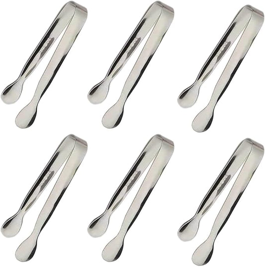6PCS Ice Tongs Mini Sugar Tongs 4.25Inch Stainless Steel Small Serving Tong, Tiny Kitchen Tong for Appetizers,Tea Party, Coffee Bar, Desserts by Sunenlyst (Silver)