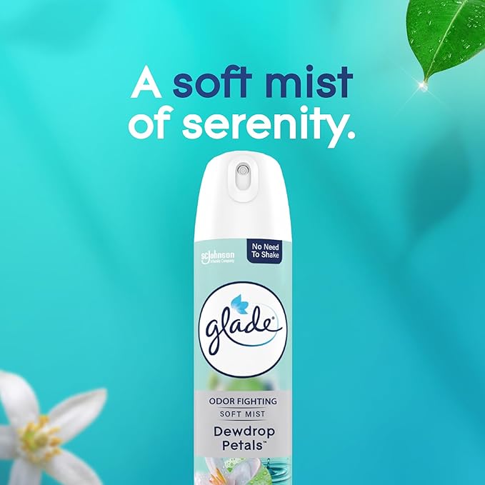 Glade Air Freshener Room Spray, Dewdrop Petals, Odor Fighting to Deliver Long Lasting Freshness, 8 Oz, 6 Count