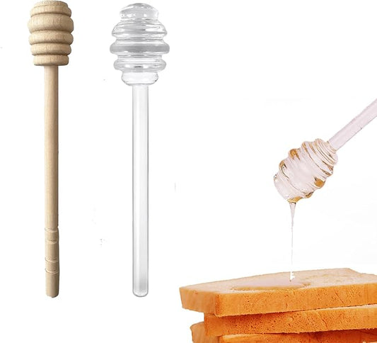2 Pcs Honey Dipper Sticks for Honey Jar,Glass and Wooden Honey Dipper,Honeycomb Stick for Honey Pot Jar